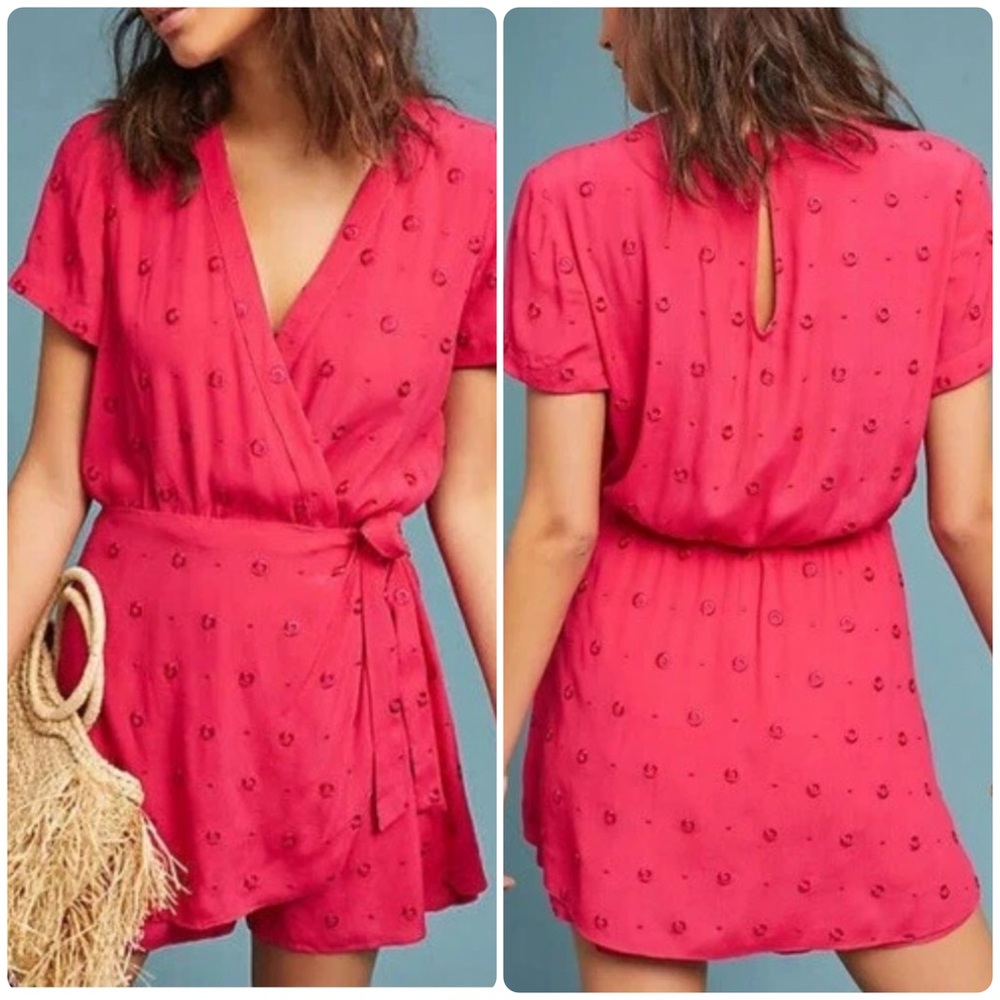 Anthropologie ett:twa Greenbrier Embroidered Romper Pink Magenta